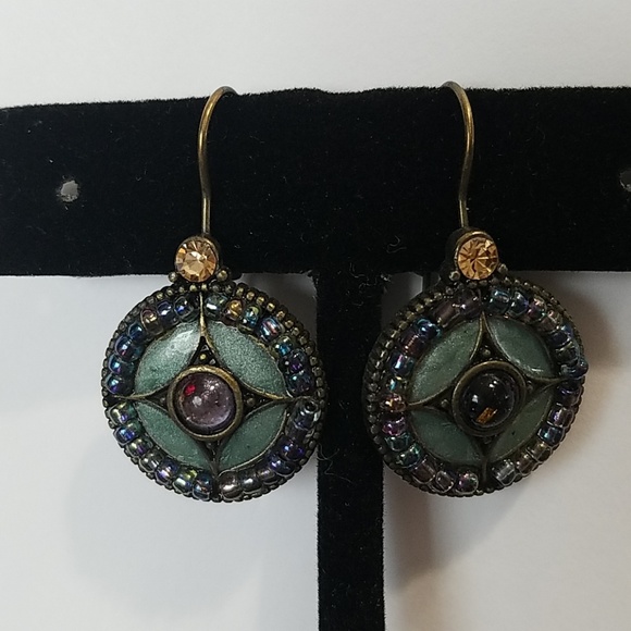 Gorgeous earrings. Blue/green enamel with beads. - Picture 2 of 4